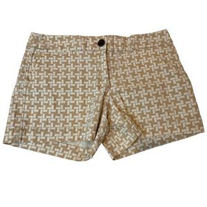 Ann Taylor Loft Womens Geometric Chino Shorts Stretch Mid Rise White Brown SZ 2